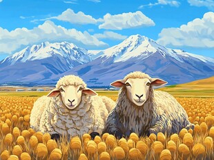 草原绵羊插画