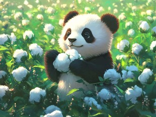 花丛里的小熊猫