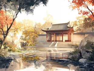 插画爱晚亭