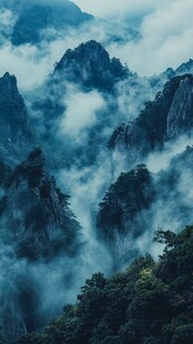 墨韵禅意山峰云雾风景