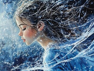 蓝色系女孩手绘