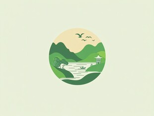 山水插画logo