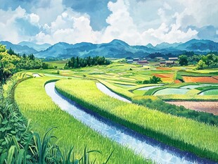 稻田风景插画
