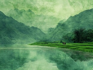 雨后朦胧山水禅意画