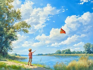 男孩放风筝
