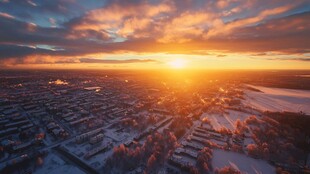 雪后乡村航拍日出