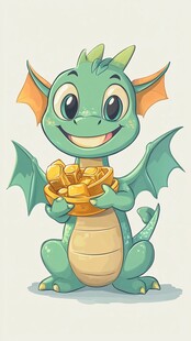 抱着元宝卡通龙