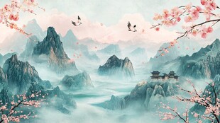 桃花源记古风山水插画