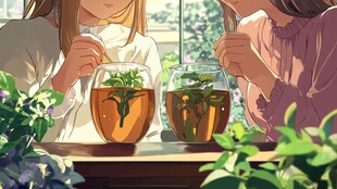 场景插画植物少女