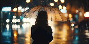 夜雨赶路的女人