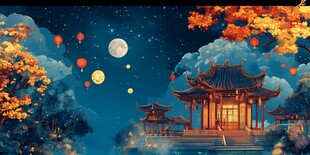 虎溪夜月景点插画
