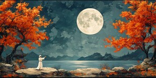 禅境秋夜极品意境插画