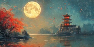 亭台楼阁意境插画