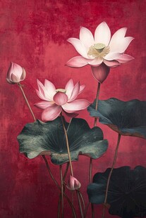 无框画红色荷花