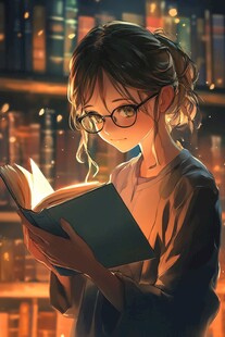 插画人物戴眼镜女孩