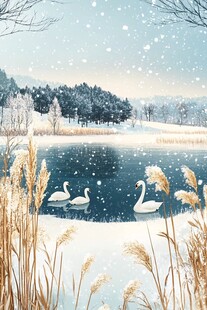 意境山水冬日天鹅