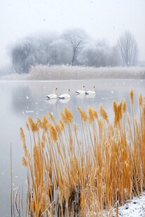 天鹅湖雪景