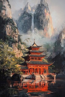 新中式楼阁皇宫山水