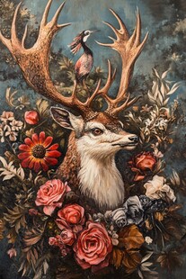 3d麋鹿飞鸟装饰画