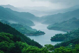 雨中水库