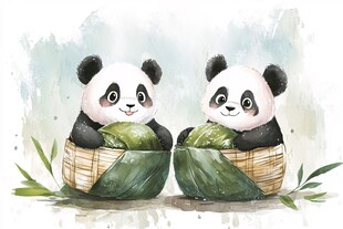 大熊猫美食插画