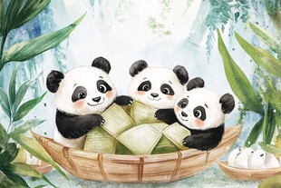 大熊猫美食插画