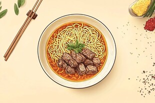 牛肉丸面美食插画