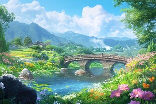 山水石拱桥效果图