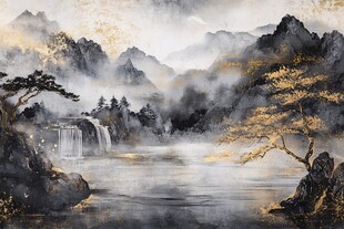 淡雅金色烟雾山水