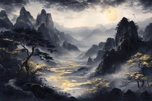 夜景山水画