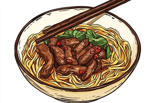 黄花牛肉面插画