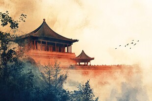 楼阁山水意境画