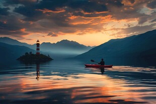 夕阳下泛舟