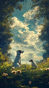 蓝天白云背景狗狗云朵