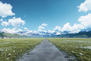 蓝天白云雪山草地