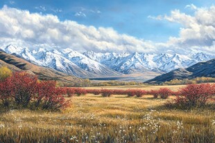 雪山秋季草原