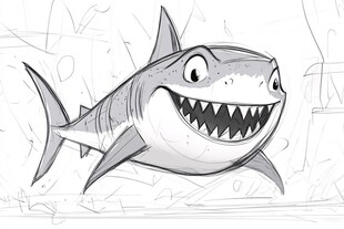 手绘快乐鲨鱼插画