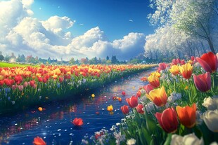 唯美梦幻花田场景