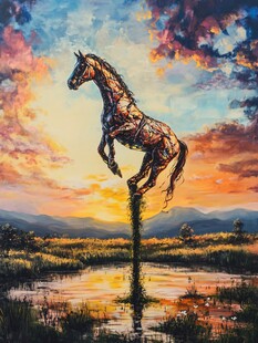 创意插画金属骏马