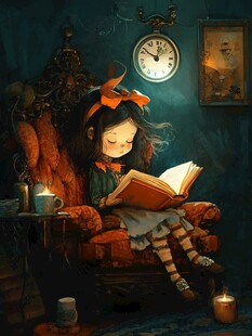 开的小台灯看书的小朋