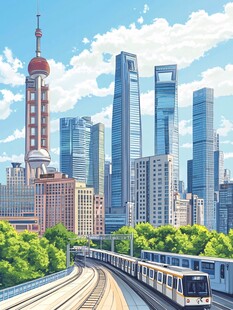 高铁轻轨插画