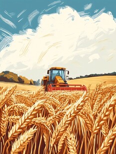 收割小麦插画