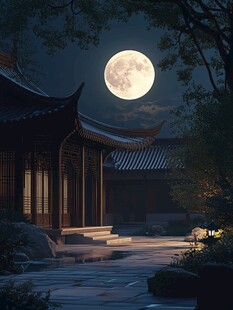 虎溪夜月景点插画