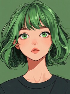 墨绿色女孩插画