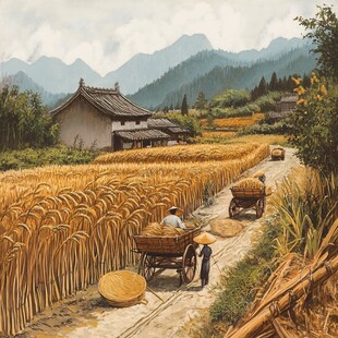 丰收劳作场景