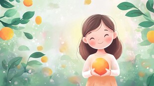 采柑果女孩插画