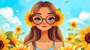 向日葵花丛中的少女