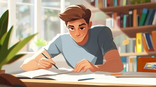 图书馆正在看书的男人