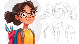 插画人物戴眼镜女孩