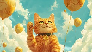 乘坐热气球的猫插画